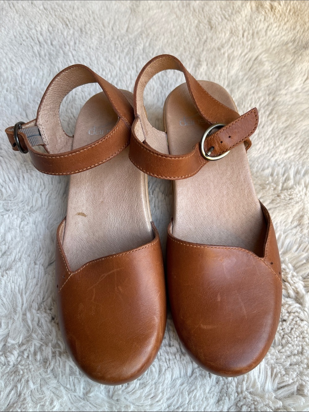 Dansko Women's Leather Ankle-Strap Heeled Shoes in Brown Size 7
